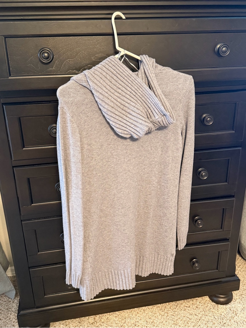 Cyrus Light Gray Ribbed Hooded Open-Front Cardigan Medium